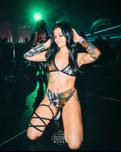 Load image into Gallery viewer, DONT Touch Me | Mismatch Triangle Chain Top + High Waisted High Cut Chain Bottoms with Leg Wrap, Women's Festival Outfit, Rave Set