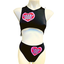 Load image into Gallery viewer, GIRLS RULE | Patchwork High Waisted High Cut Bottoms, Festival Bottoms, Rave Bottoms, Black Rave Outfit