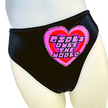 Load image into Gallery viewer, GIRLS RULE | Patchwork High Waisted High Cut Bottoms, Festival Bottoms, Rave Bottoms, Black Rave Outfit