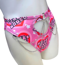 Load image into Gallery viewer, GIRLS RULE | High Waisted High Cut Chain Bottoms wit cut out, Festival Bottoms, Rave Bottoms, Black Rave Outfit