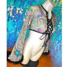 Load image into Gallery viewer, LUCID DREAMS | Front Tie Crop Top with Bell sleeves Women's Festival Top, Rave Top