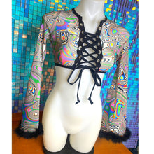Load image into Gallery viewer, LUCID DREAMS | Front Tie Crop Top with Bell sleeves Women's Festival Top, Rave Top