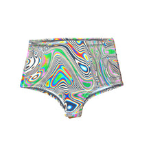 Load image into Gallery viewer, LUCID DREAMS | High Waisted Bottoms Boy Short Cut , Festival Bottoms, Rave Bottoms, Black Rave Outfit