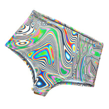 Load image into Gallery viewer, LUCID DREAMS | High Waisted Bottoms Boy Short Cut , Festival Bottoms, Rave Bottoms, Black Rave Outfit