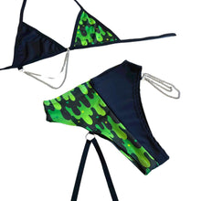 Load image into Gallery viewer, ALL THE SLIME  | Mismatch Triangle Chain Top + High Waisted High Cut Chain Bottoms with Leg Wrap, Women's Festival Outfit, Rave Set