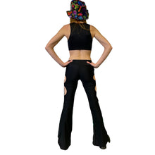 Load image into Gallery viewer, BLACK | Cut Out Flare Bell Bottom Pants, Festival Bottoms, Rave Pants, Yoga Pants