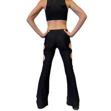 Load image into Gallery viewer, BLACK | Cut Out Flare Bell Bottom Pants, Festival Bottoms, Rave Pants, Yoga Pants