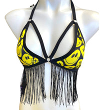 Load image into Gallery viewer, YELLOW SMILES | Fringe Triangle Top, Festival Top, Rave Top with Chains