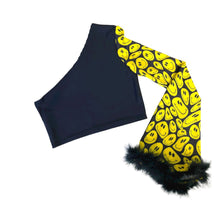 Load image into Gallery viewer, YELLOW SMILES | One Shoulder Bell sleeve top with Fluff Women's Festival Top, Rave Top