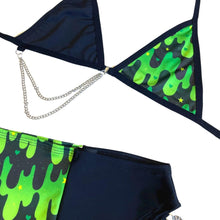 Load image into Gallery viewer, ALL THE SLIME  | Mismatch Triangle Chain Top + High Waisted High Cut Chain Bottoms with Leg Wrap, Women's Festival Outfit, Rave Set