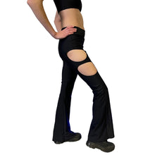 Load image into Gallery viewer, BLACK | Cut Out Flare Bell Bottom Pants, Festival Bottoms, Rave Pants, Yoga Pants