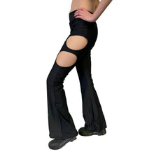 Load image into Gallery viewer, BLACK | Cut Out Flare Bell Bottom Pants, Festival Bottoms, Rave Pants, Yoga Pants