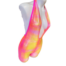 Load image into Gallery viewer, FESTIE BESTIE | Pink/Orange Holographic Playsuit | Halter Romper | Festival Outfit | Rave Jumpsuit | Boho