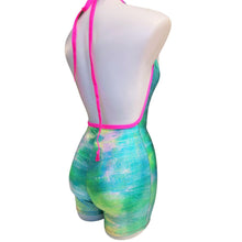 Load image into Gallery viewer, FESTIE BESTIE | Seafoam  Holographic Playsuit | Halter Romper | Festival Outfit | Rave Jumpsuit | Boho