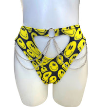 Load image into Gallery viewer, YELLOW SMILES | High Waisted High Cut Chain Bottoms wit cut out, Festival Bottoms, Rave Bottoms, Rave Outfit