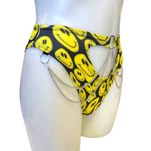 Load image into Gallery viewer, YELLOW SMILES | High Waisted High Cut Chain Bottoms wit cut out, Festival Bottoms, Rave Bottoms, Rave Outfit