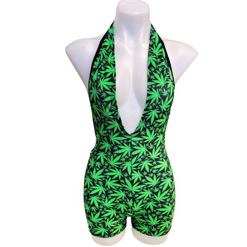 PUFF PUFF | Spandex Playsuit | Halter Romper | Festival Outfit | Rave Jumpsuit | Boho | Weed | 420
