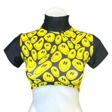 Load image into Gallery viewer, YELLOW SMILES | Underboob Mock Neck Crop Top, Women's Festival Top, Rave Top