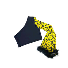 Load image into Gallery viewer, YELLOW SMILES | One Shoulder Bell sleeve top with Fluff Women's Festival Top, Rave Top