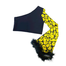 Load image into Gallery viewer, YELLOW SMILES | One Shoulder Bell sleeve top with Fluff Women's Festival Top, Rave Top