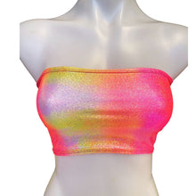 Load image into Gallery viewer, FESTIE BESTIE | Pink/Orange Holographic Tube Top, Women's Festival Top, Rave Top