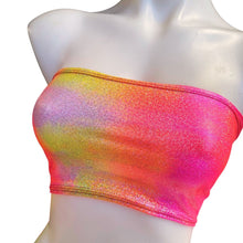 Load image into Gallery viewer, FESTIE BESTIE | Pink/Orange Holographic Tube Top, Women's Festival Top, Rave Top
