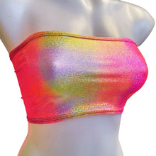 Load image into Gallery viewer, FESTIE BESTIE | Pink/Orange Holographic Tube Top, Women's Festival Top, Rave Top