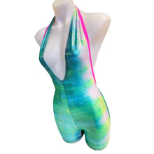 Load image into Gallery viewer, FESTIE BESTIE | Seafoam  Holographic Playsuit | Halter Romper | Festival Outfit | Rave Jumpsuit | Boho