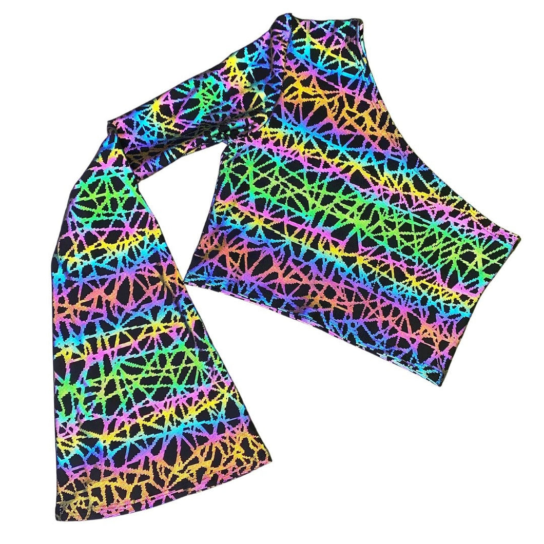 RAINBOW STATIC | REFLECTIVE | One Shoulder Bell Sleeve Top, Women's Festival Top, Rave Top