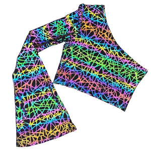 RAINBOW STATIC | REFLECTIVE | One Shoulder Bell Sleeve Top, Women's Festival Top, Rave Top