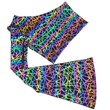 Load image into Gallery viewer, RAINBOW STATIC | REFLECTIVE | One Shoulder Bell Sleeve Top, Women&#39;s Festival Top, Rave Top