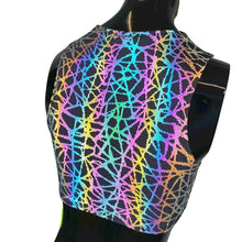 Load image into Gallery viewer, RAINBOW STATIC | REFLECTIVE | Underboob Sporty Crop Top, Women&#39;s Festival Top, Rave Top
