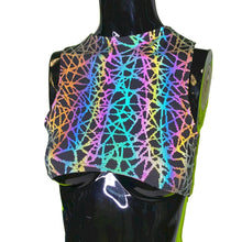 Load image into Gallery viewer, RAINBOW STATIC | REFLECTIVE | Underboob Sporty Crop Top, Women&#39;s Festival Top, Rave Top