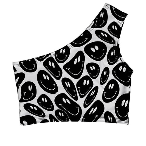 BLACK and WHITE | One Shoulder Top, Women's Festival Top, Rave Top