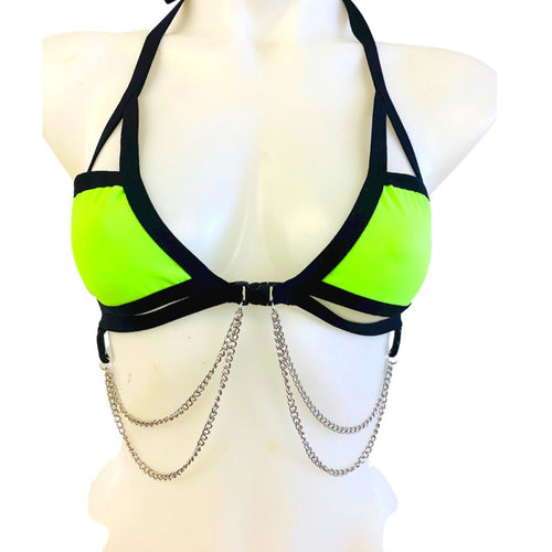 BASIC B*TCH | Neon Green | Chain Cage Top, Festival Top, Rave Top with Chains