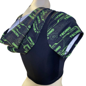GREEN TECHNO | Crop Top with Hood Women's Festival Top, Rave Top