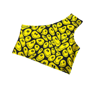 YELLOW HAPPY | One Shoulder Top, Women's Festival Top, Rave Top