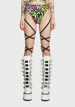 Load image into Gallery viewer, ACID | Double Leg Wrap High Waisted High Cut Bottoms, Festival Bottoms, Rave Bottoms, Black Rave Outfit