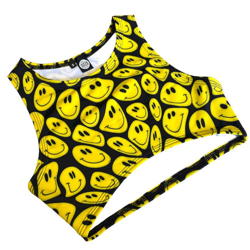 YELLOW HAPPY | Underboob Sporty Crop Top, Women's Festival Top, Rave Top