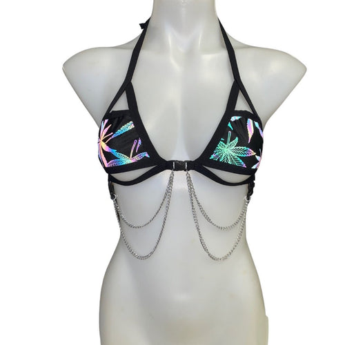 420 | REFLECTIVE | Chain Cage Top, Festival Top, Rave Top with Chains | Weed
