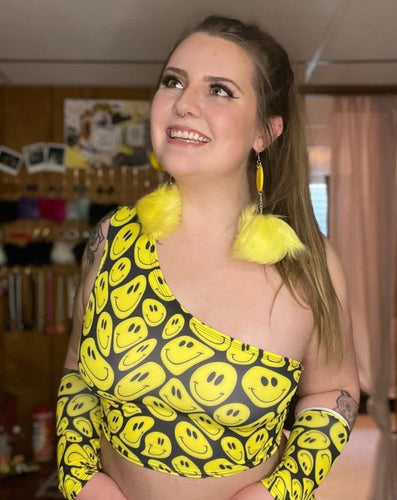 YELLOW HAPPY | One Shoulder Top, Women's Festival Top, Rave Top