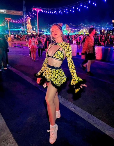 YELLOW Happy | Chain Cage Top, Festival Top, Rave Top with Chains