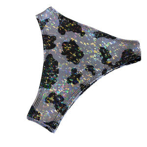 HOLO COW | High Waisted High Cut Bottoms, Festival Bottoms, Rave Bottoms, Cow Print Rave Outfit