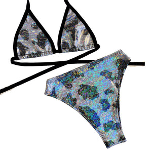 HOLO COW | High Waisted High Cut Bottoms, Festival Bottoms, Rave Bottoms, Cow Print Rave Outfit