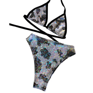 HOLO COW | High Waisted High Cut Bottoms, Festival Bottoms, Rave Bottoms, Cow Print Rave Outfit