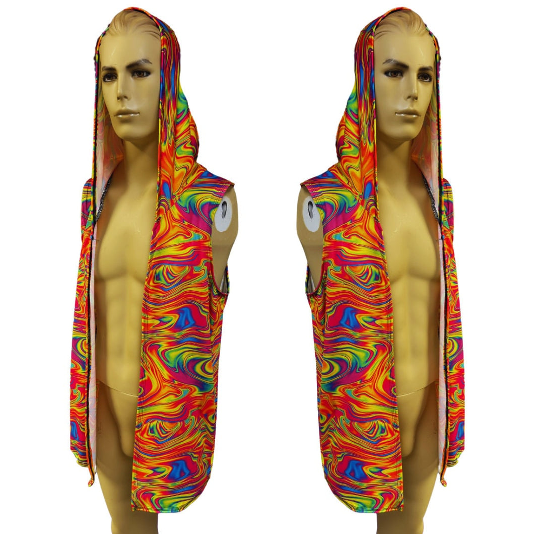 ALL The GLOW | Slim Fit Men's Rave Hooded Tank Top Vest, Festival Shirt