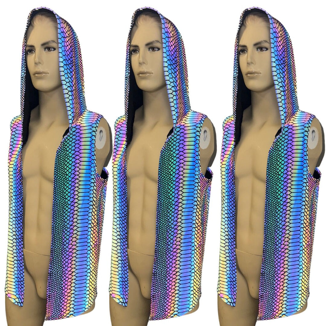 SLITHER | Reflective | Slim Fit Men's Rave Hooded Tank Top Vest, Festival Shirt