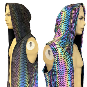 SLITHER | Reflective | Slim Fit Men's Rave Hooded Tank Top Vest, Festival Shirt