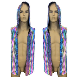 SLITHER | Reflective | Slim Fit Men's Rave Hooded Tank Top Vest, Festival Shirt