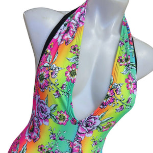 RAINBOW FLOWER | Spandex Playsuit | Halter Romper | Festival Outfit | Rave Jumpsuit | Boho |